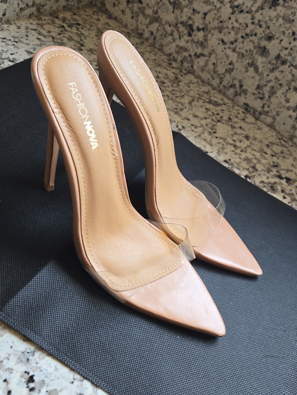Fashion Nova Nude Pointed Clear-Strap Stiletto Heels